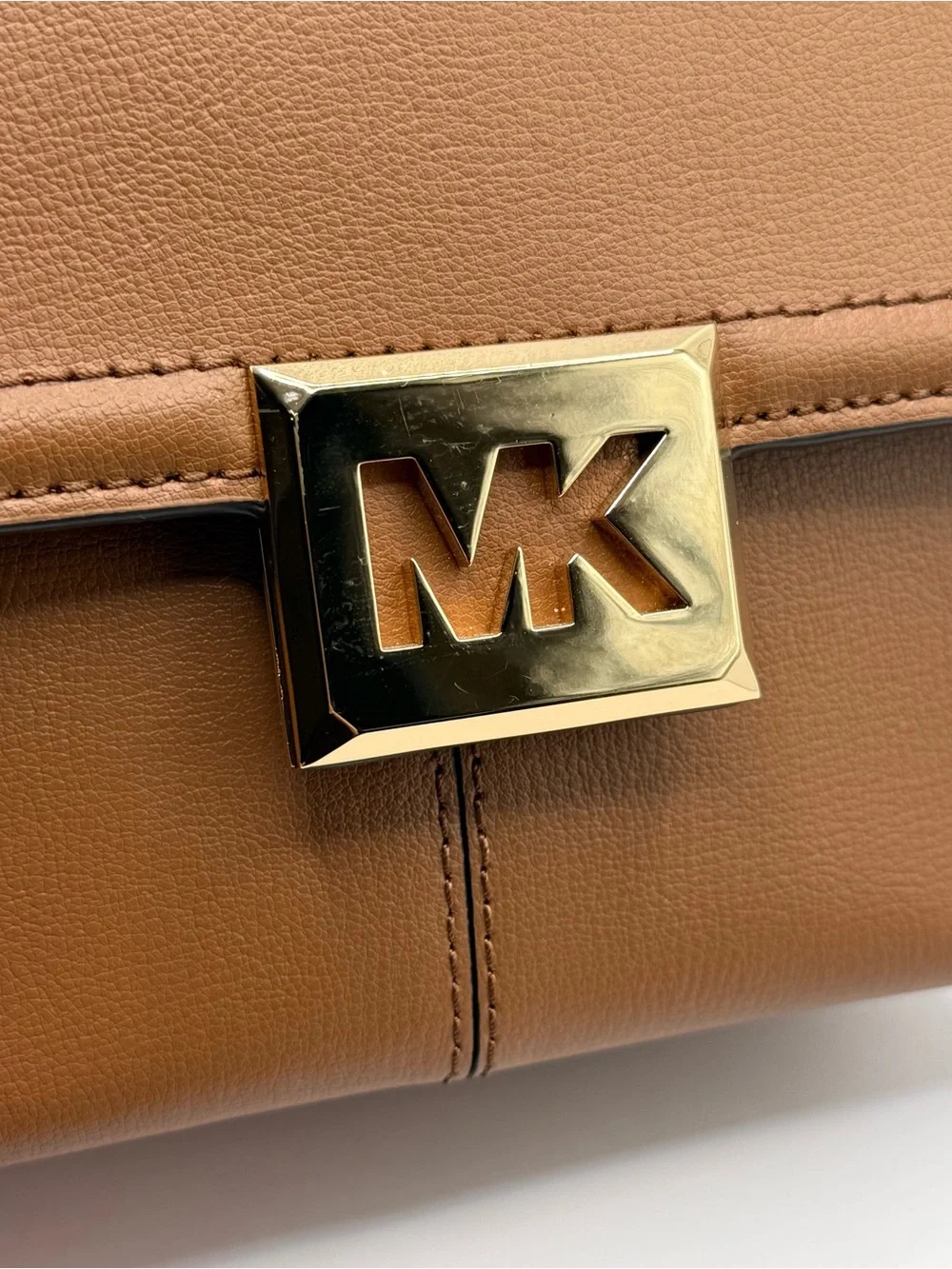 Michael Kors Tan Leather Crossbody with Gold MK Magnetic Lock Pre-Owned